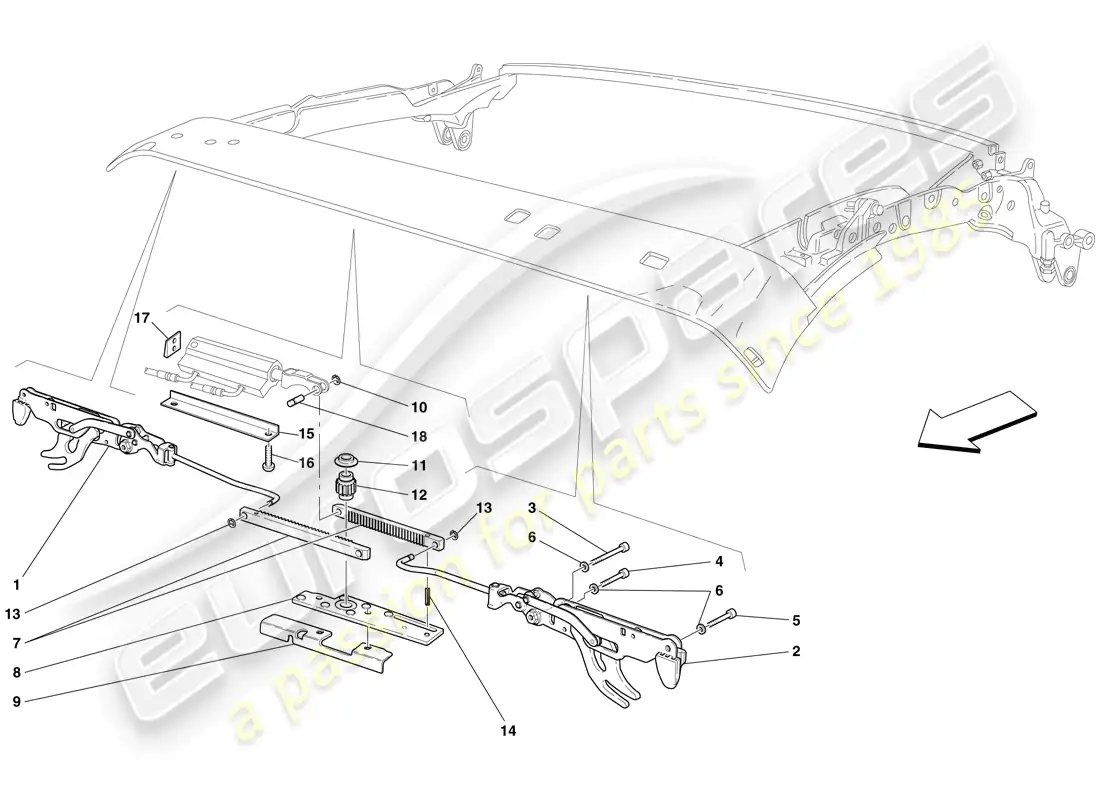 ferrari f430 spider (europe) cierre del techo delantero diagrama de piezas