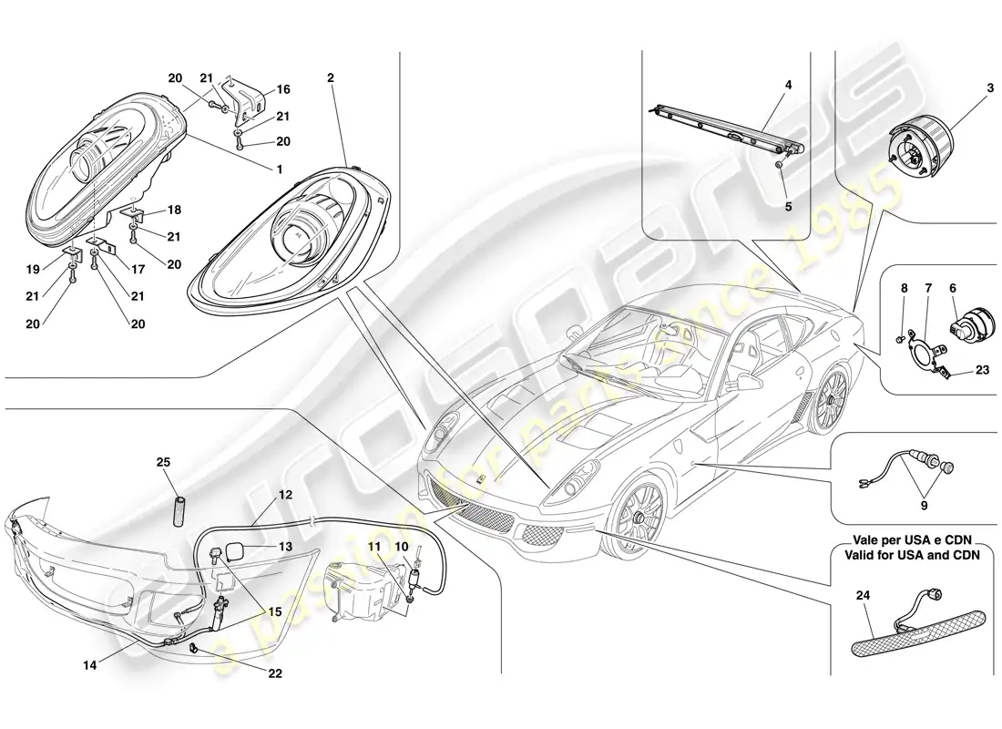 ferrari 599 gto (rhd) faros y luces traseras diagrama de piezas