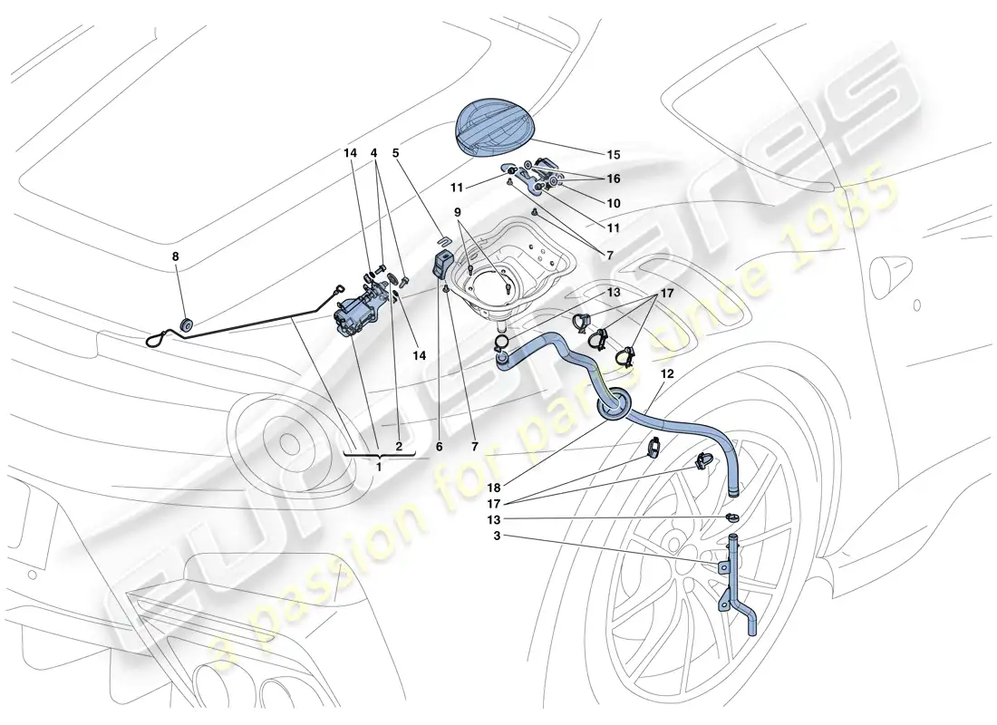 ferrari f12 tdf (europe) tapa de llenado de combustible y controles diagrama de piezas