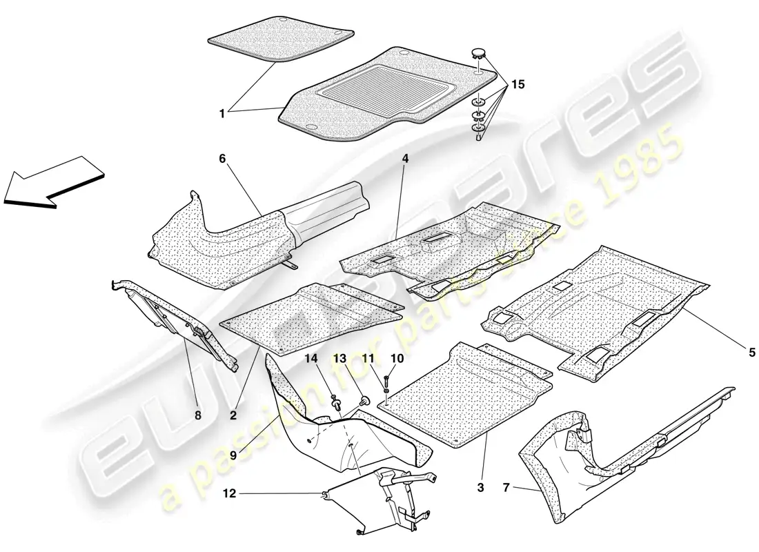 ferrari 599 sa aperta (rhd) molduras y alfombrillas del habitáculo diagrama de piezas