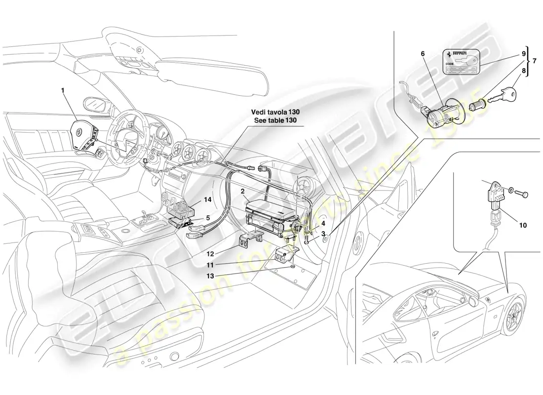 ferrari 612 sessanta (rhd) bolsa de aire diagrama de piezas