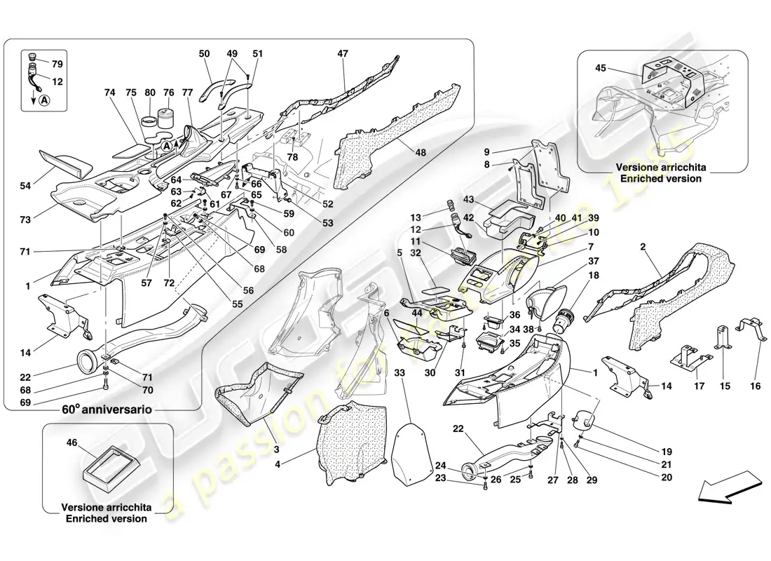 ferrari 612 sessanta (rhd) túnel - subestructura y accesorios diagrama de piezas