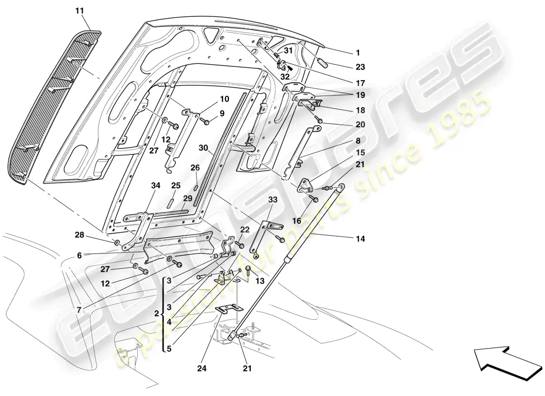ferrari f430 spider (europe) tapa del compartimiento del motor diagrama de piezas