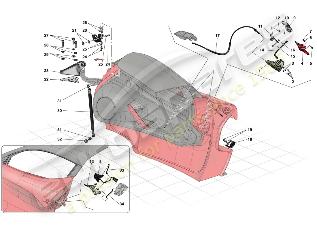 ferrari laferrari (europe) puertas - mecanismos de apertura y bisagras diagrama de piezas