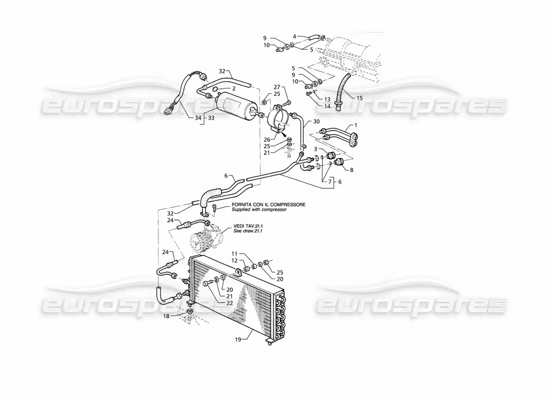 maserati qtp v8 (1998) sistema de aire acondicionado (lhd) diagrama de piezas