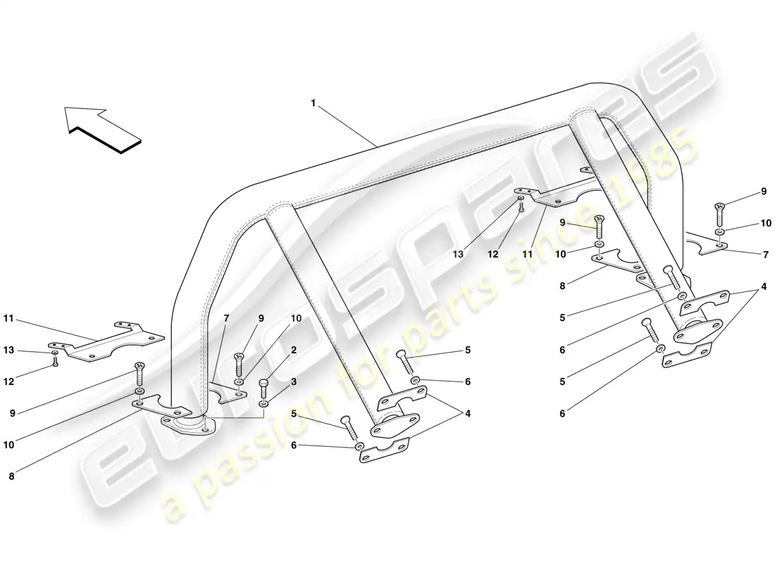 ferrari 599 gtb fiorano (rhd) barra antivuelco diagrama de piezas