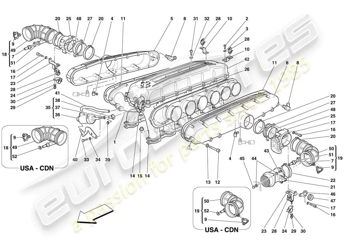 ferrari 612 sessanta (usa) colector de admisión diagrama de piezas