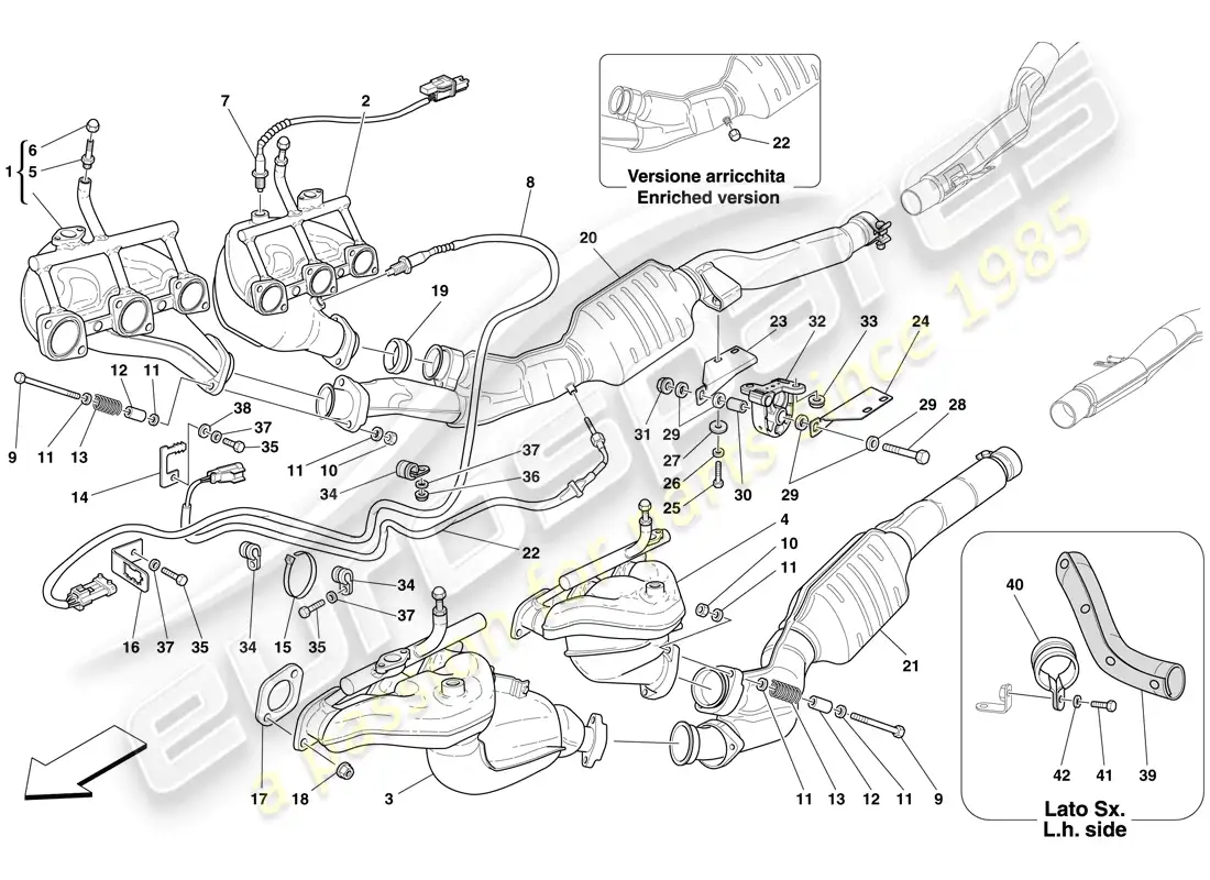 ferrari 612 sessanta (usa) sistema de escape delantero diagrama de piezas
