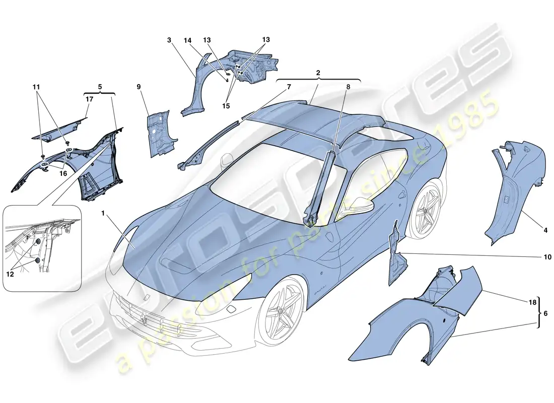 ferrari f12 berlinetta (rhd) carroceria - acabado externo diagrama de piezas