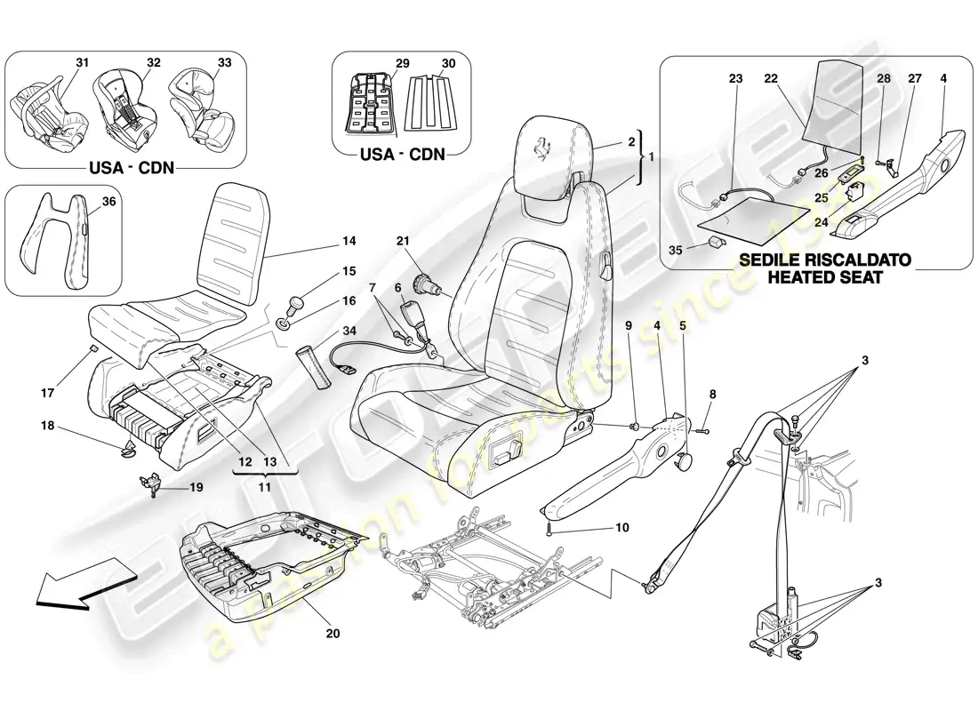 ferrari f430 spider (europe) asiento eléctrico - cinturones de seguridad diagrama de piezas