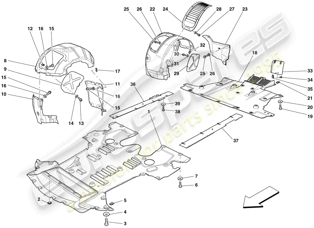 ferrari 599 sa aperta (rhd) plato inferior plano y ruedas diagrama de piezas