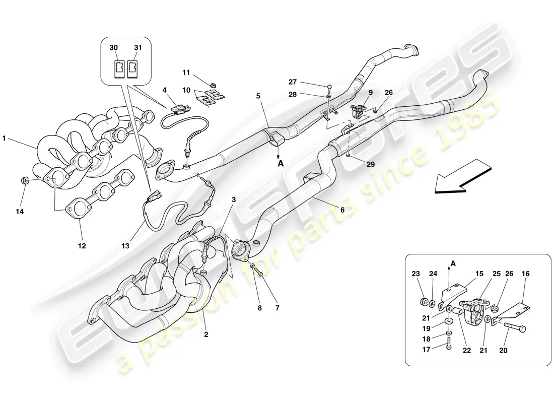 ferrari 599 gto (europe) sistema de escape delantero diagrama de piezas