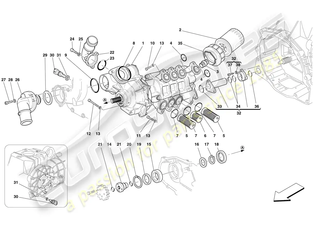 ferrari f430 spider (rhd) bomba de aceite / agua diagrama de piezas