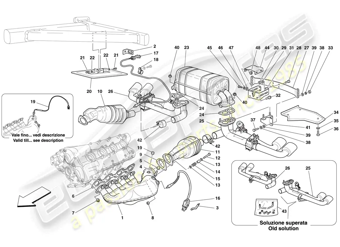 ferrari f430 spider (rhd) sistema de escape de carreras diagrama de piezas