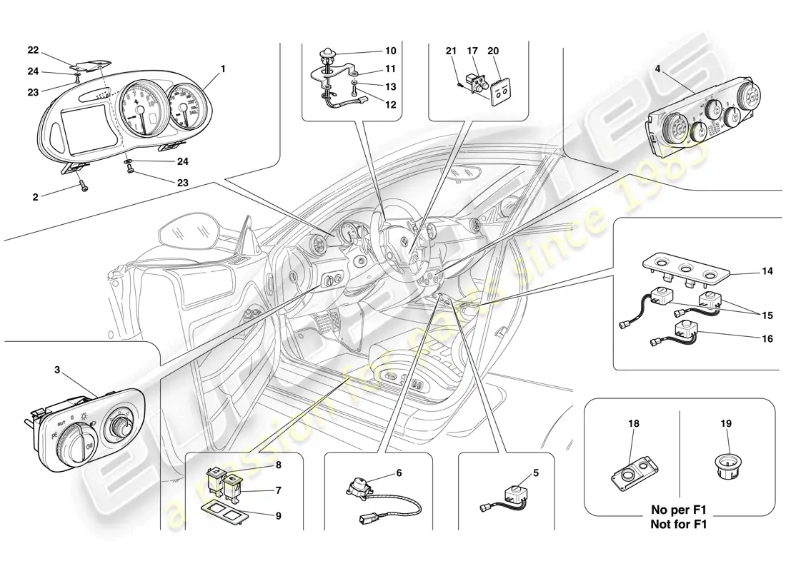 ferrari 599 gtb fiorano (usa) instrumentación diagrama de piezas