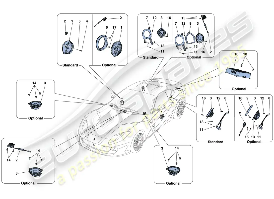 ferrari 812 superfast (rhd) sistema de altavoces de audio diagrama de piezas