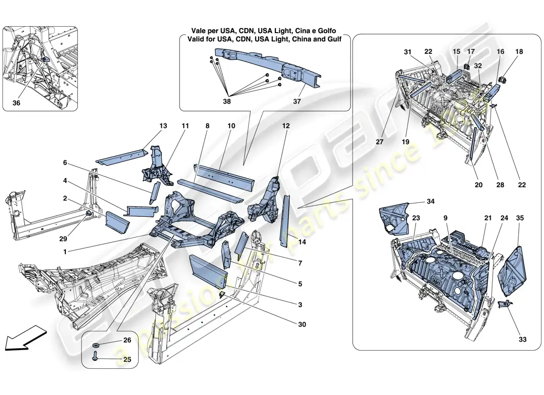 ferrari f12 tdf (rhd) estructuras y elementos trasero del vehículo diagrama de piezas