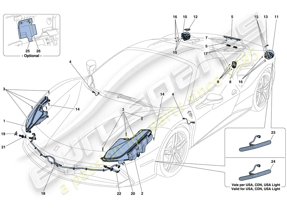 ferrari 488 spider (usa) faros y luces traseras diagrama de piezas