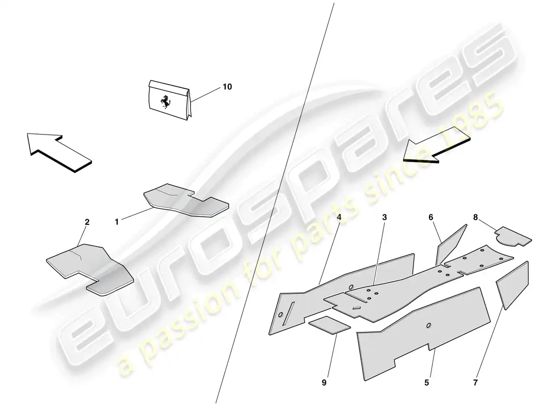 ferrari 599 gto (europe) aislamiento del habitáculo diagrama de piezas