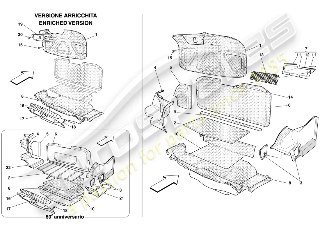 ferrari 612 sessanta (europe) adorno del maletero diagrama de piezas