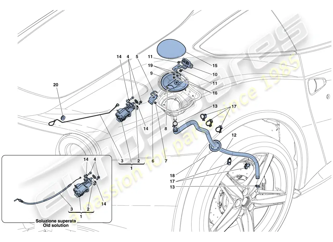 ferrari f12 berlinetta (rhd) tapa de llenado de combustible y controles diagrama de piezas