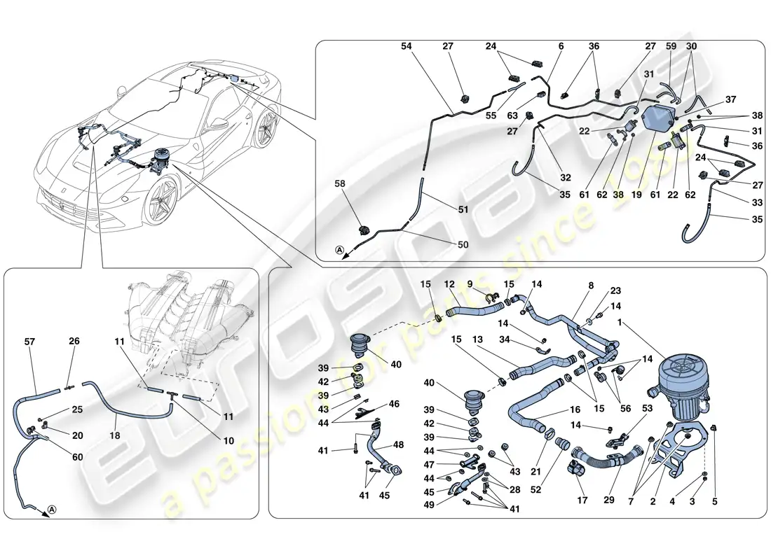 ferrari f12 berlinetta (rhd) sistema de aire secundario diagrama de piezas
