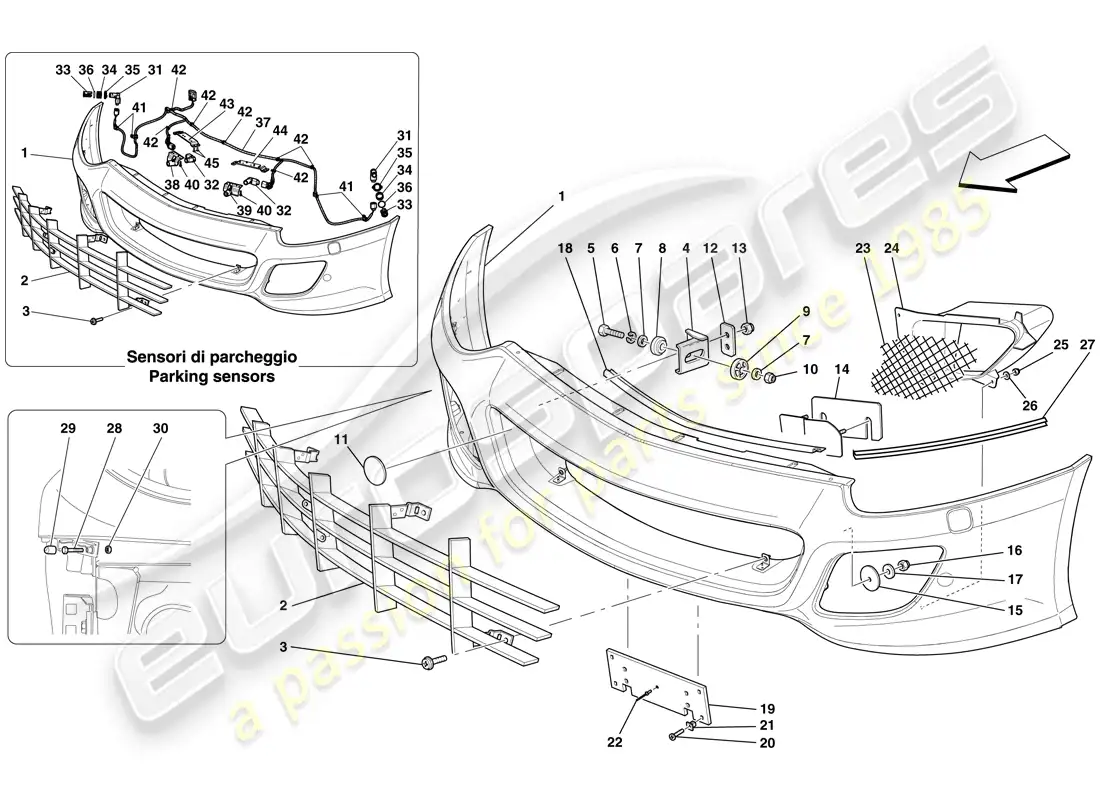 ferrari 599 sa aperta (rhd) parachoques delantero diagrama de piezas