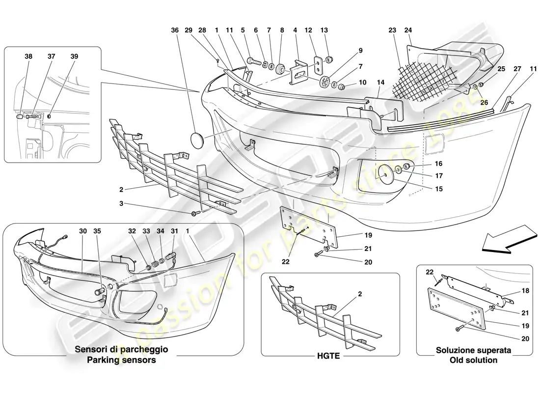 ferrari 599 gtb fiorano (rhd) parachoques delantero diagrama de piezas