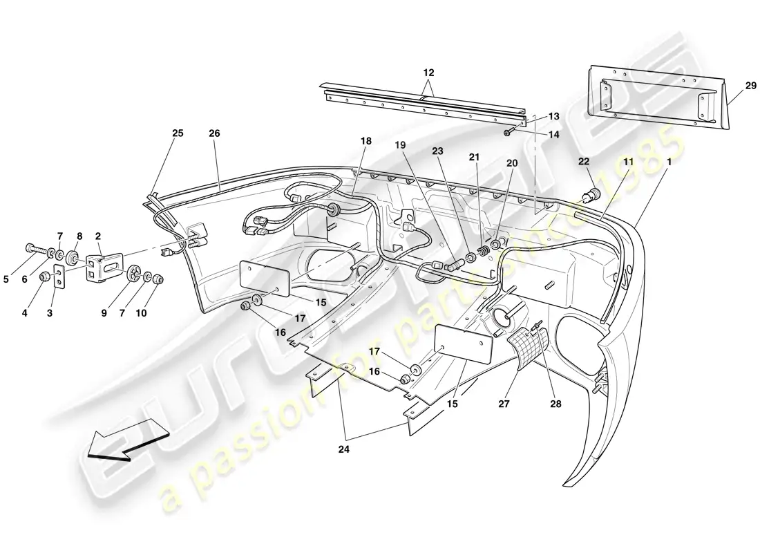 ferrari 599 sa aperta (rhd) parachoques trasero diagrama de piezas