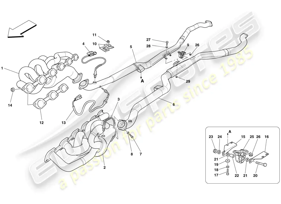 ferrari 599 sa aperta (usa) sistema de escape delantero diagrama de piezas