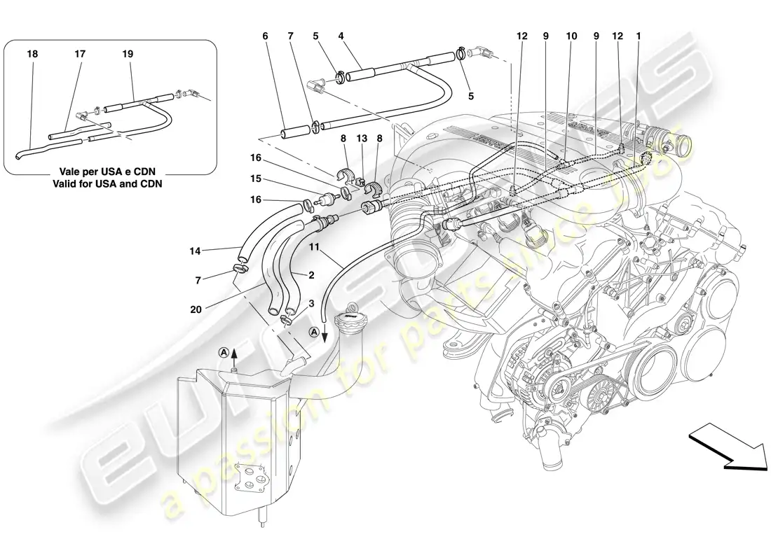 ferrari 599 sa aperta (rhd) sistema de soplado diagrama de piezas