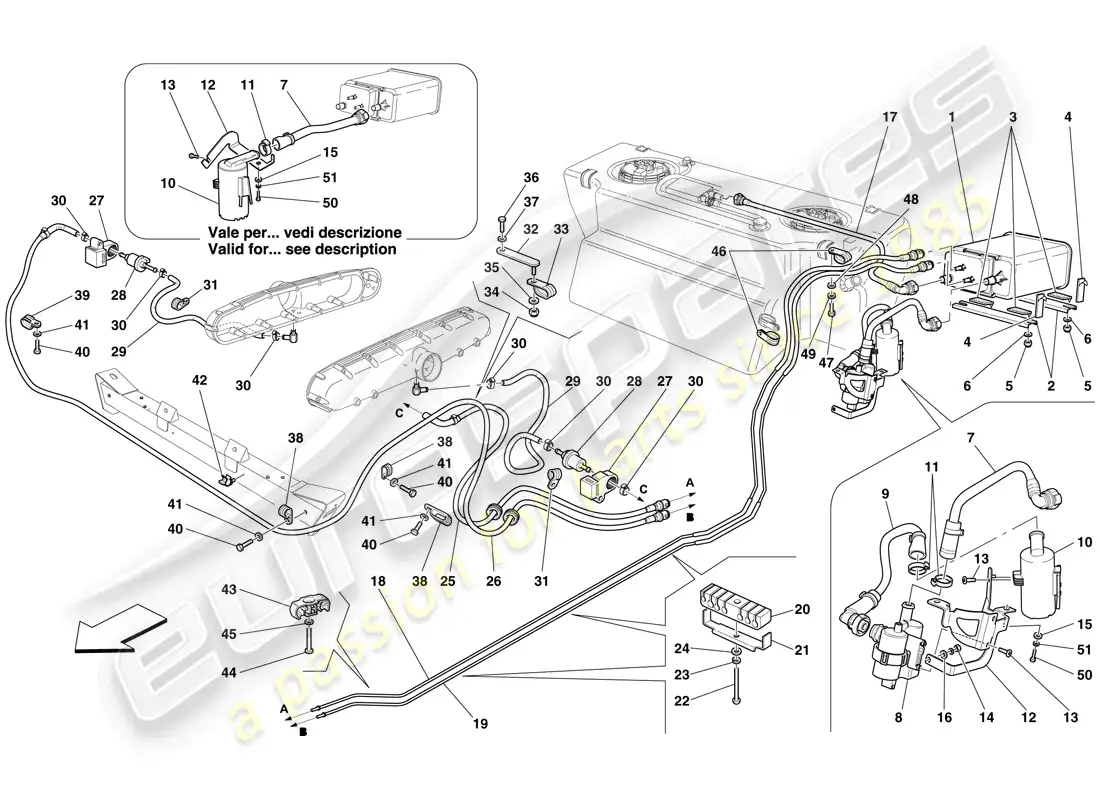 ferrari 612 sessanta (usa) sistema de control de emisiones evaporativas diagrama de piezas