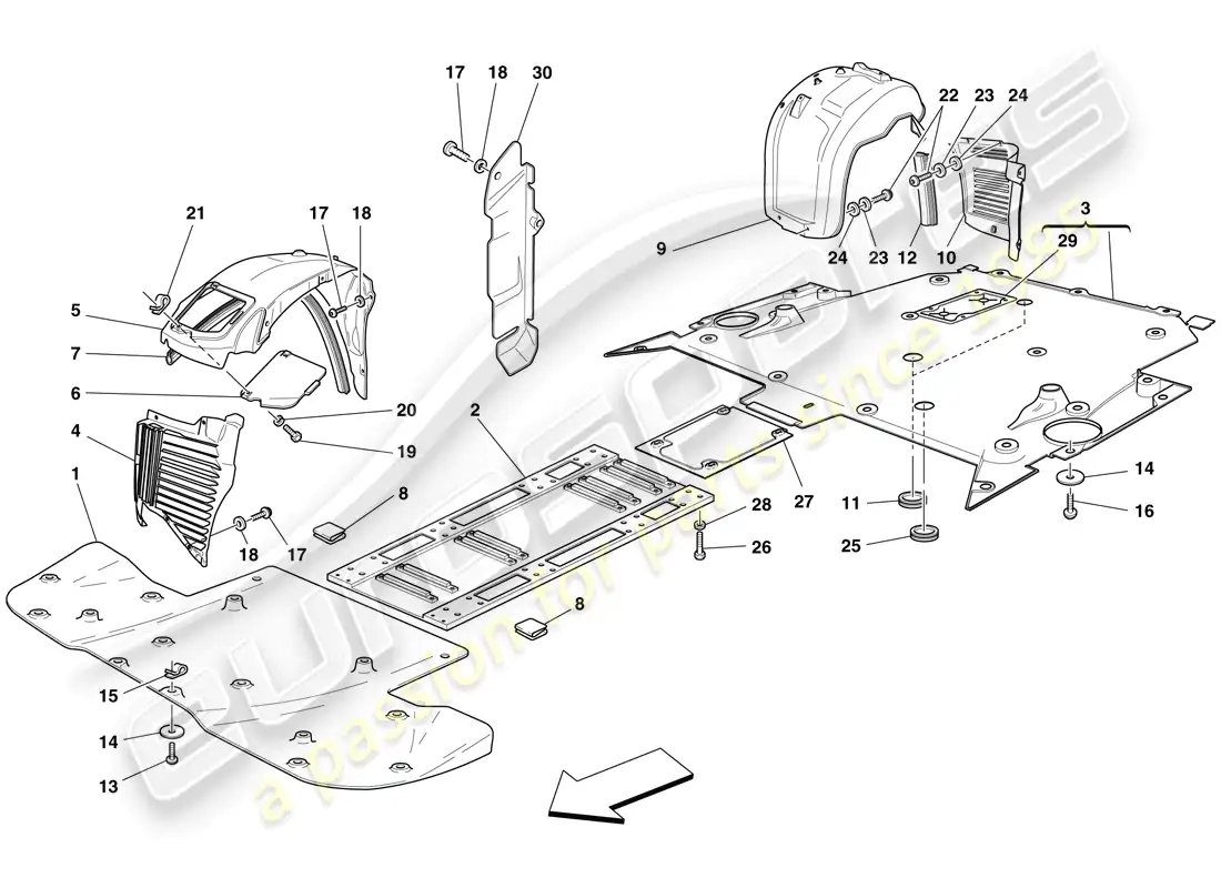 ferrari f430 scuderia (europe) plato inferior plano y ruedas diagrama de piezas