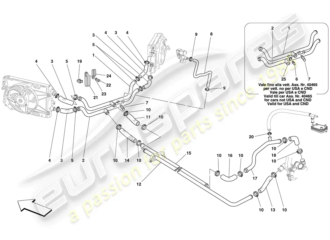 ferrari f430 spider (rhd) sistema de refrigeración diagrama de piezas