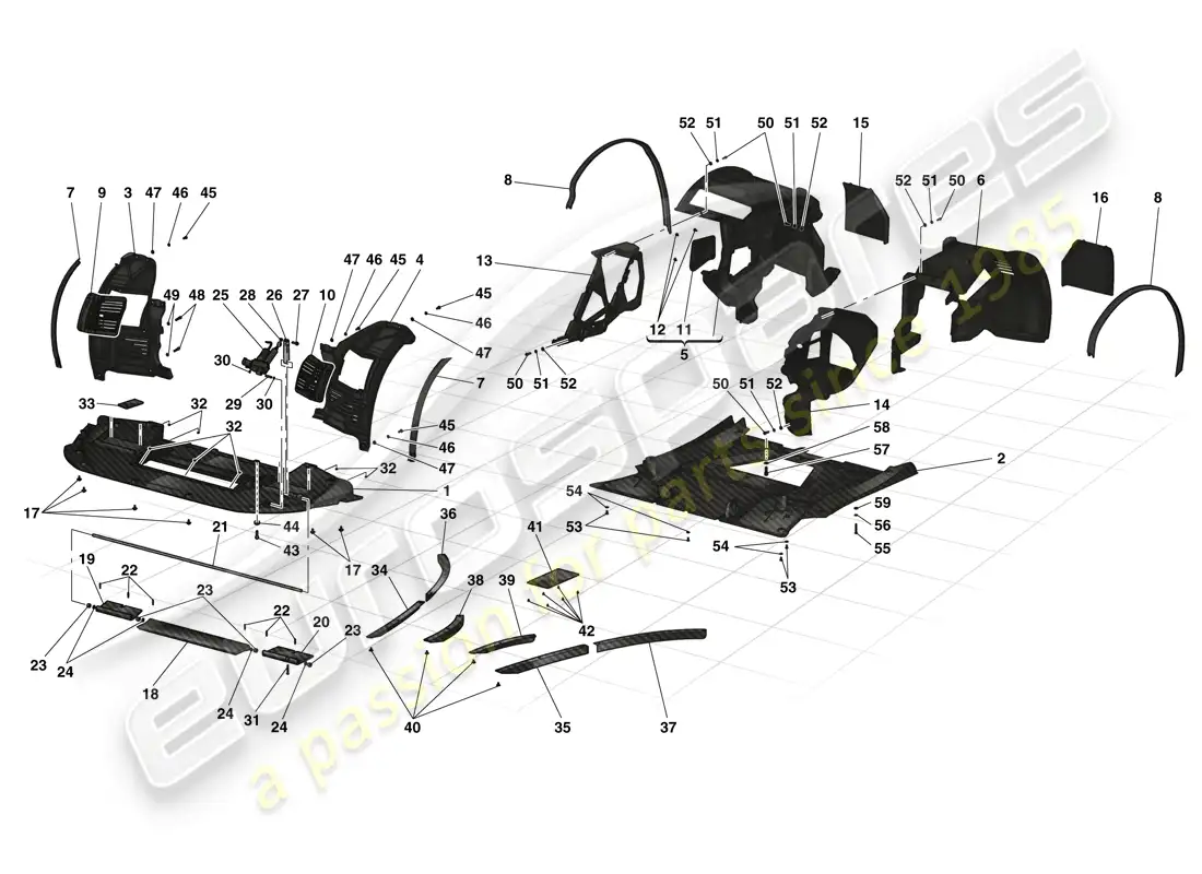 ferrari laferrari (europe) plato inferior plano y ruedas diagrama de piezas