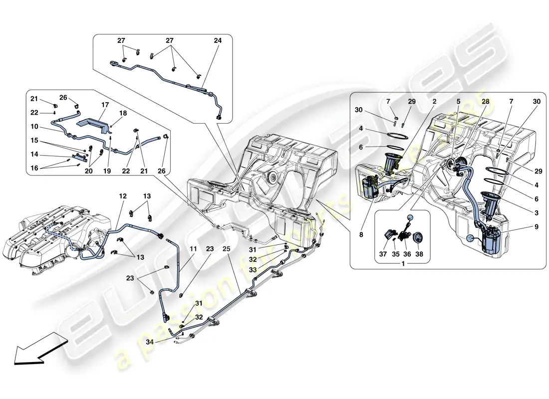 ferrari gtc4 lusso (europe) bombas y tubos del sistema de combustible diagrama de piezas
