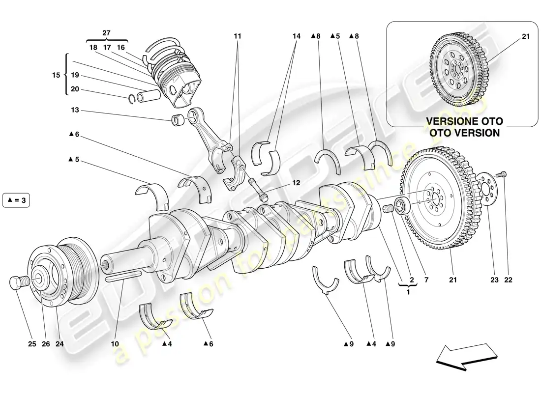 ferrari 612 sessanta (europe) cigüeñal - bielas y pistones diagrama de piezas