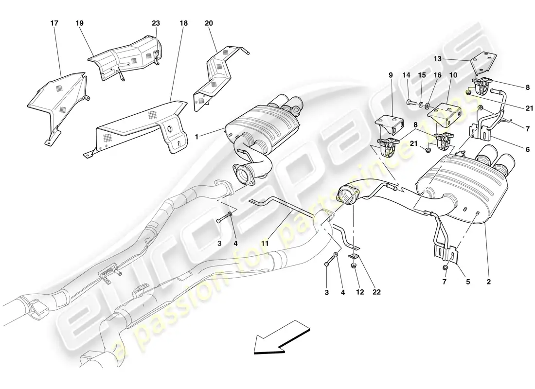 ferrari 599 gto (europe) sistema de escape trasero diagrama de piezas