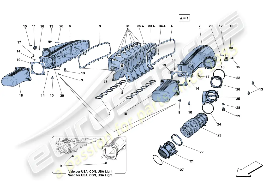 ferrari f12 berlinetta (europe) colector de admisión diagrama de piezas