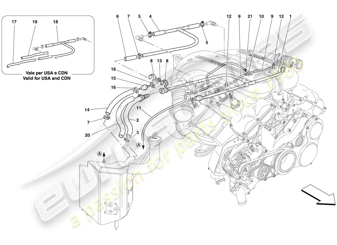 ferrari 599 gto (europe) sistema de soplado diagrama de piezas