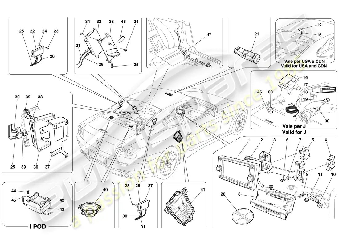ferrari 612 sessanta (europe) sistema de audio - versión mejorada diagrama de piezas