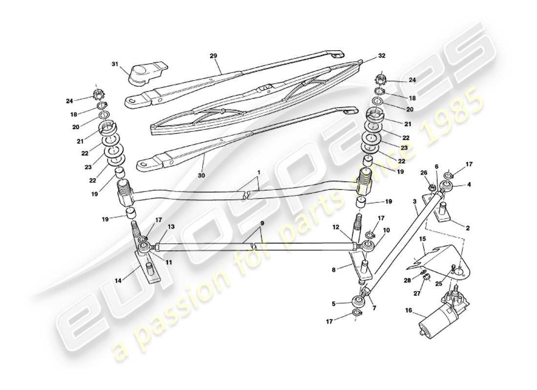 aston martin v8 volante (1997) limpiaparabrisas diagrama de piezas