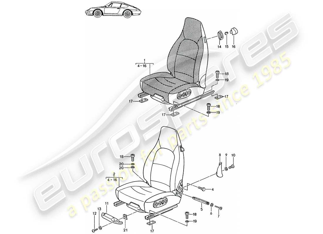 un diagrama de piezas del catálogo de piezas porsche 1989 (seats for 944/968/911/928)