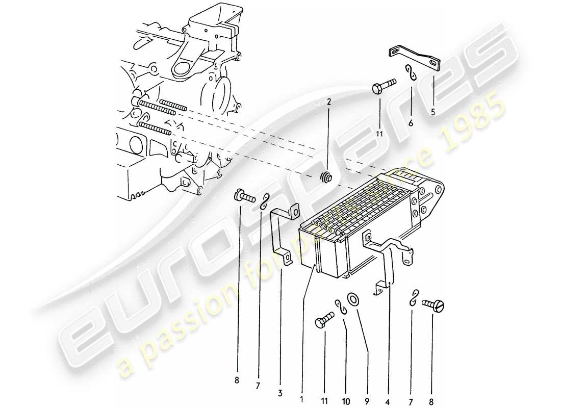 porsche 1972 (914) lubricación del motor - enfriador de aceite diagrama de piezas
