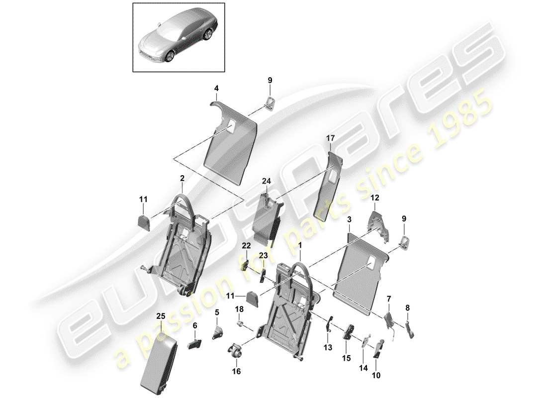 porsche 2020 (panamera 971-1) respaldo del asiento trasero diagrama de piezas