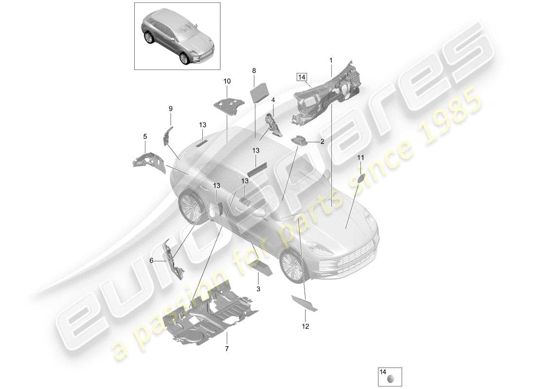 porsche 2019 (macan) diagrama de piezas del absorbedor de sonido