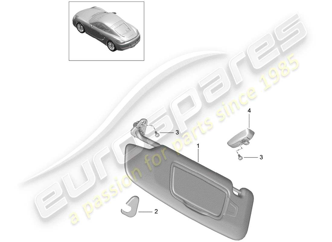 porsche 2015 (981 cayman) diagrama de piezas de las visores sun