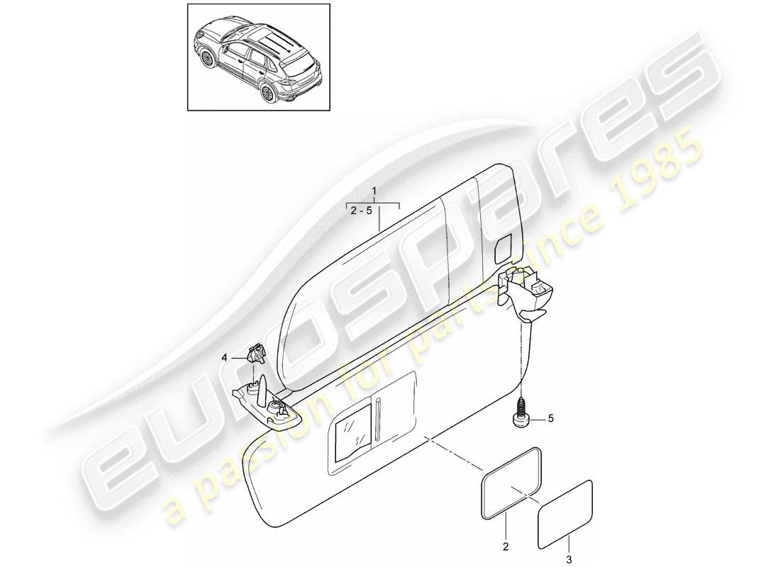 porsche 2017 (cayenne e2 92a) diagrama de piezas de las visores sun