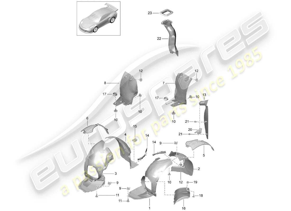 porsche 991r/gt3/rs (2019) diagrama de piezas del protector de la caseta de timón