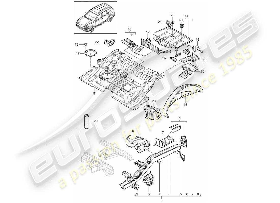 porsche 2017 (cayenne e2 92a) diagrama de piezas del extremo trasero